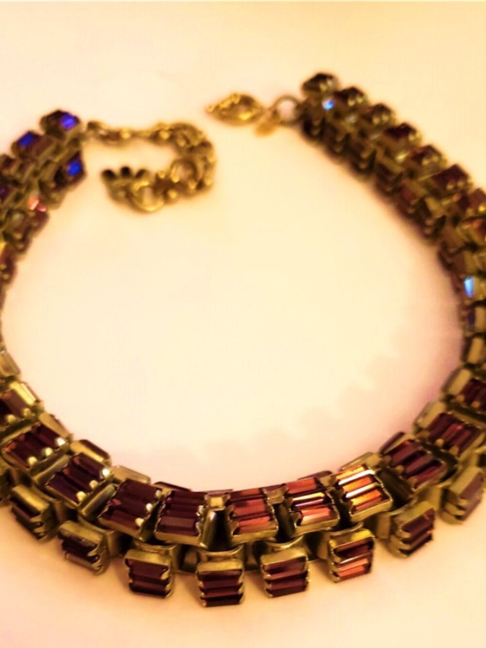 Lee Angel Neiman Marcus Purple Brass Crystal Baguette Necklace NWOT 495